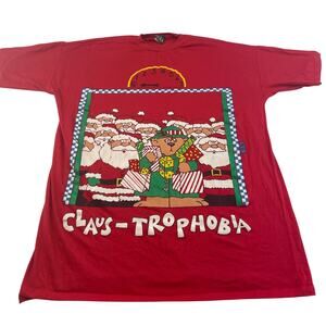 Vintage Christmas Holiday Claus-Trophobia Red Nightgown, Made in USA, One Size